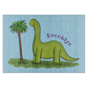 Cute happy green brontosaurus dinosaur cartoon snijplank
