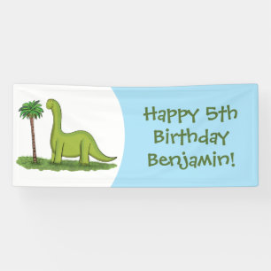 Cute happy green brontosaurus dinosaur cartoon spandoek