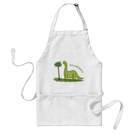 Cute happy green brontosaurus dinosaur cartoon standaard schort (Voorkant)