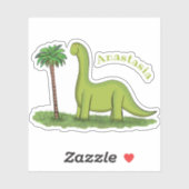 Cute happy green brontosaurus dinosaur cartoon sticker (Vel)