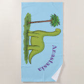 Cute happy green brontosaurus dinosaur cartoon strandlaken (Voorkant)