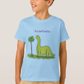 Cute happy green brontosaurus dinosaur cartoon t-shirt (Voorkant)