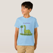 Cute happy green brontosaurus dinosaur cartoon t-shirt (Voorkant volledig)
