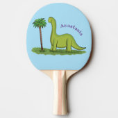 Cute happy green brontosaurus dinosaur cartoon tafeltennisbatje (Achterkant)