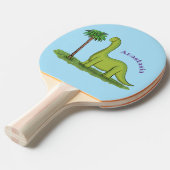 Cute happy green brontosaurus dinosaur cartoon tafeltennisbatje (Voorkant Gekanteld)