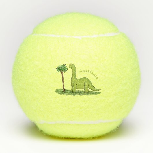 Cute happy green brontosaurus dinosaur cartoon tennisballen (Voorkant)