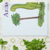 Cute happy green brontosaurus dinosaur cartoon theedoek (Gevouwen)