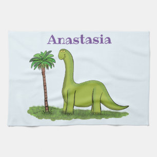 Cute happy green brontosaurus dinosaur cartoon theedoek