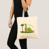 Cute happy green brontosaurus dinosaur cartoon tote bag (Voorkant (product))