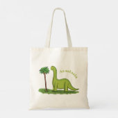 Cute happy green brontosaurus dinosaur cartoon tote bag (Achterkant)