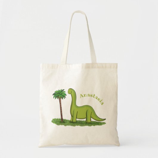 Cute happy green brontosaurus dinosaur cartoon tote bag (Voorkant)