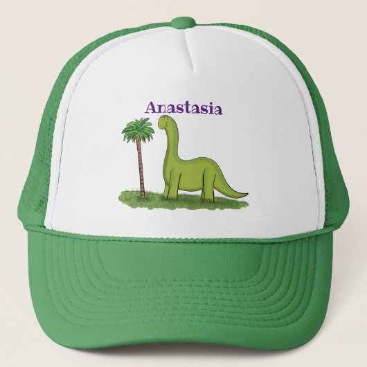 Cute happy green brontosaurus dinosaur cartoon trucker pet (Voorkant)