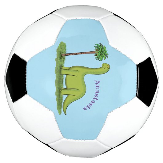 Cute happy green brontosaurus dinosaur cartoon voetbal (Gedraaid)