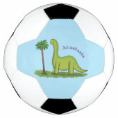 Cute happy green brontosaurus dinosaur cartoon voetbal (Voorkant)