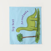 Cute happy green brontosaurus dinosaur cartoon wandkleed (Voorkant)