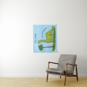 Cute happy green brontosaurus dinosaur cartoon wandkleed (In situ)