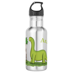 Cute happy green brontosaurus dinosaur cartoon waterfles