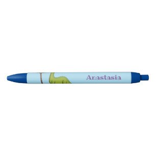 Cute happy green brontosaurus dinosaur cartoon zwarte inkt pen