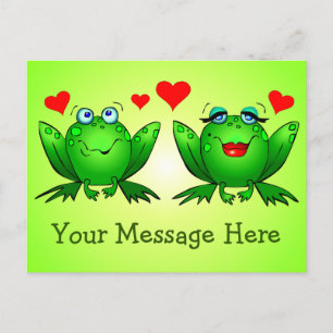 Cute Happy Green Frogs w Hearts Custom Message Briefkaart