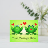 Cute Happy Green Frogs w Hearts Custom Message Briefkaart (Staand voorkant)