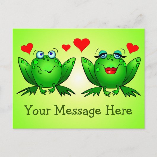 Cute Happy Green Frogs w Hearts Custom Message Briefkaart (Voorkant)
