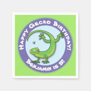 Cute happy green gecko klimming cartoon servet
