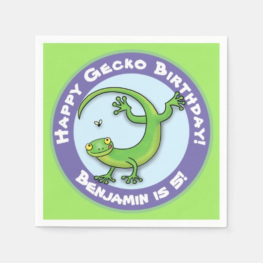 Cute happy green gecko klimming cartoon servet (Voorkant)