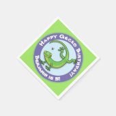 Cute happy green gecko klimming cartoon servet (Hoek)