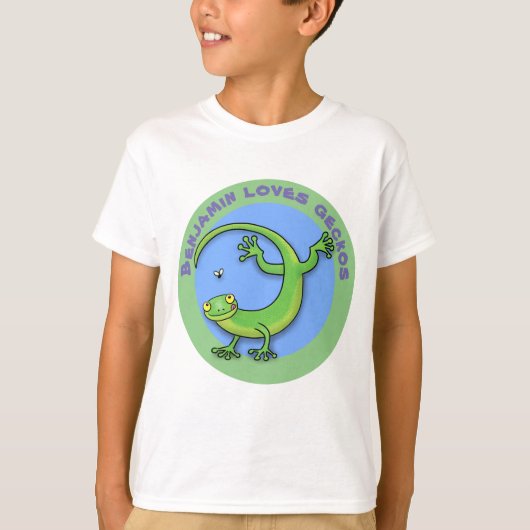 Cute happy green gecko lizard cartoon t-shirt (Voorkant)