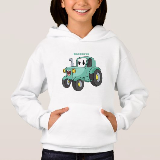 Cute happy green tractor cartoon (Voorkant)