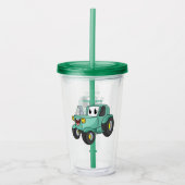 Cute happy green tractor cartoon acryl drinkbeker (Voorkant)