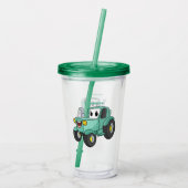 Cute happy green tractor cartoon acryl drinkbeker (Achterkant)