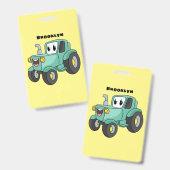 Cute happy green tractor cartoon badge (Voor- en achterkant)