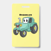 Cute happy green tractor cartoon badge (Achterkant)