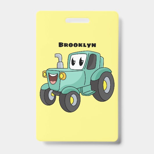 Cute happy green tractor cartoon badge (Voorzijde)