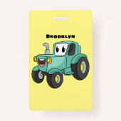 Cute happy green tractor cartoon badge (Achterkant)