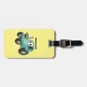 Cute happy green tractor cartoon bagagelabel (Voorkant horizontaal)