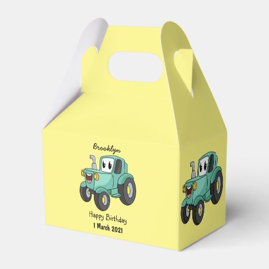 Cute happy green tractor cartoon bedankdoosjes (Voorkant Zijde)