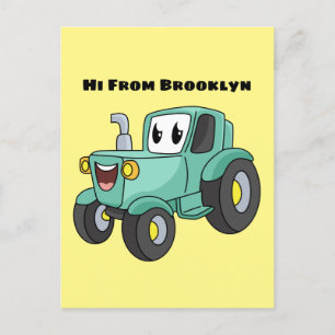 Cute happy green tractor cartoon briefkaart