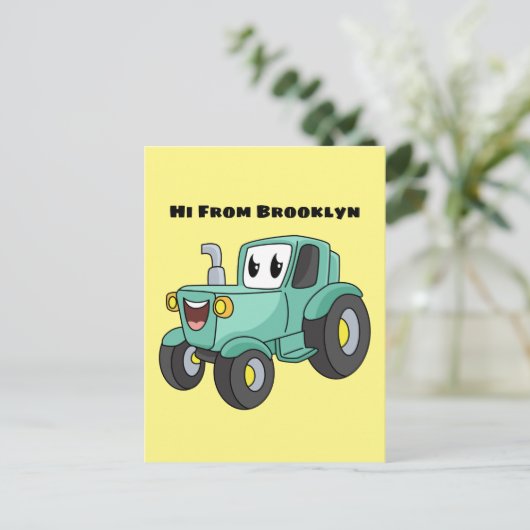 Cute happy green tractor cartoon briefkaart (Staand voorkant)