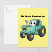 Cute happy green tractor cartoon briefkaart (Voorkant / Achterkant)