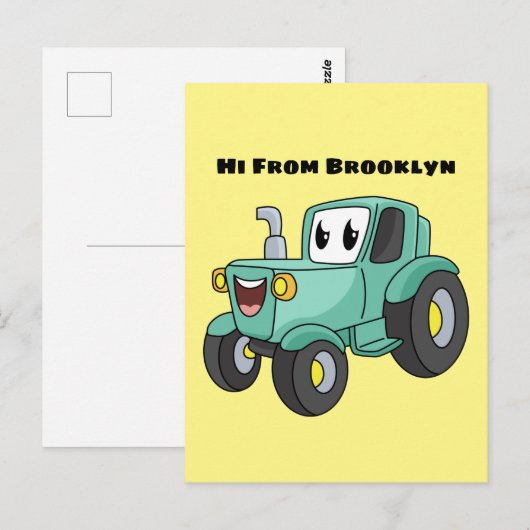 Cute happy green tractor cartoon briefkaart (Voorkant / Achterkant)