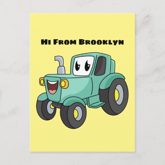 Cute happy green tractor cartoon briefkaart (Voorkant)