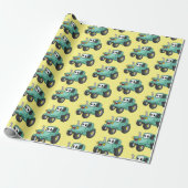 Cute happy green tractor cartoon cadeaupapier (Uitgerold)