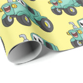 Cute happy green tractor cartoon cadeaupapier (Rol Hoek)