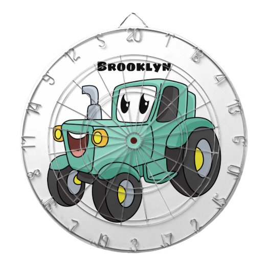 Cute happy green tractor cartoon dartbord (Voorkant)
