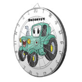 Cute happy green tractor cartoon dartbord (Voorkant Rechts)