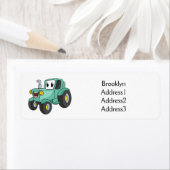 Cute happy green tractor cartoon etiket (Insitu)