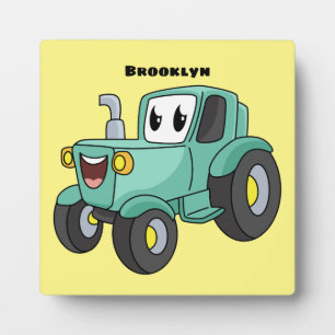 Cute happy green tractor cartoon fotoplaat