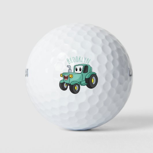 Cute happy green tractor cartoon golfballen (Voorkant)